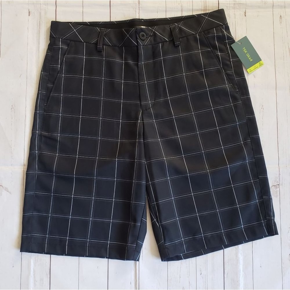 NEW MEN'S PLAID FLAT FRONT GOLF SHORTS SIZE 32